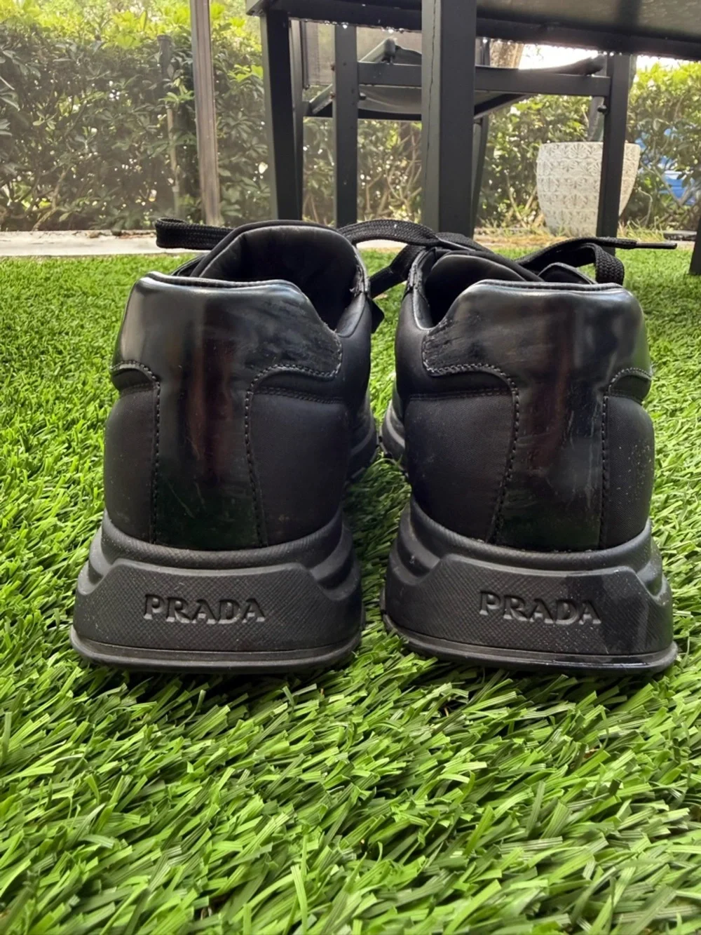 Prada Black Men's Low-Top Lace-Up Sneakers with Triangle Logo - Picture 4 of 6